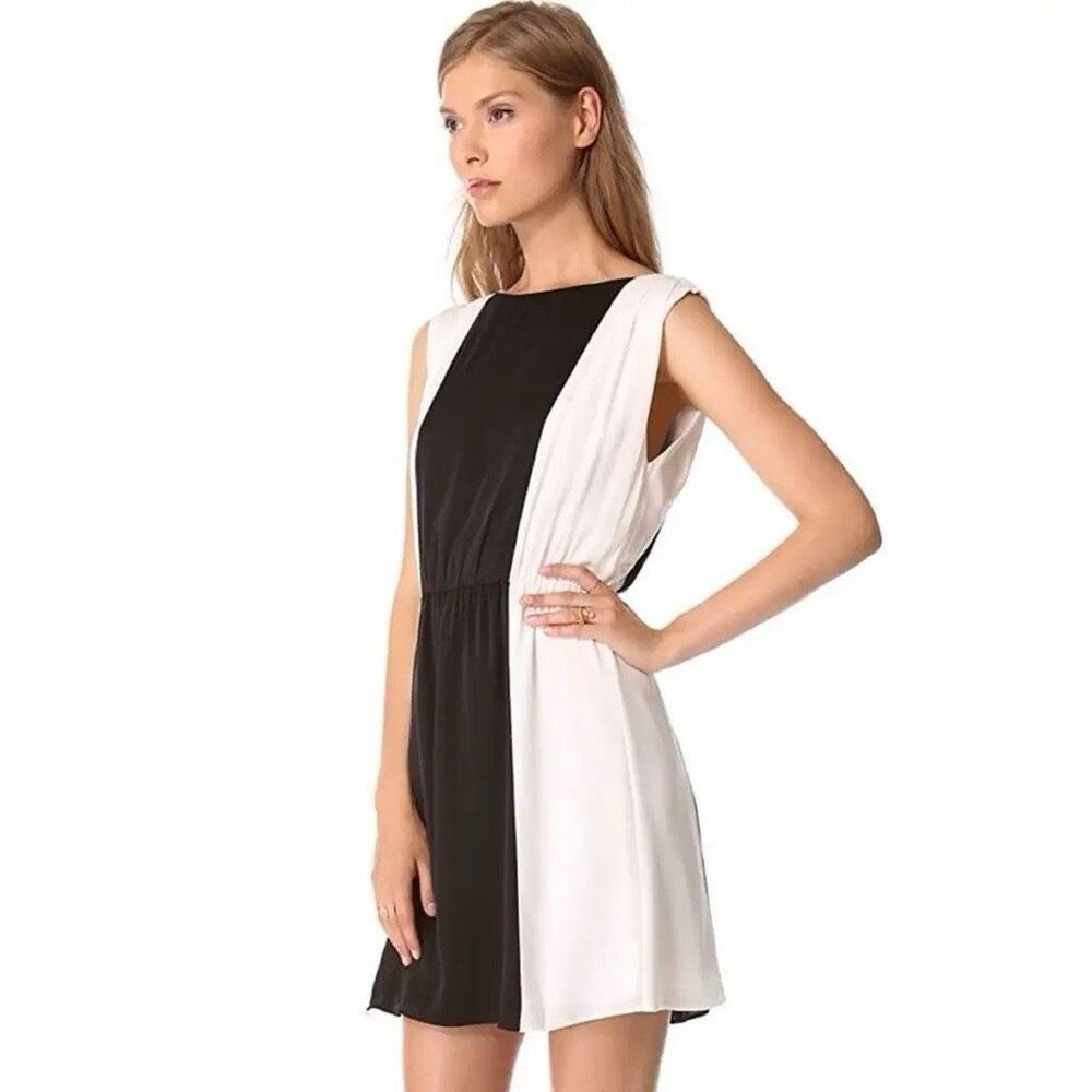 Alice and Olivia Kennedy silk colorblock dress black white women's size medium